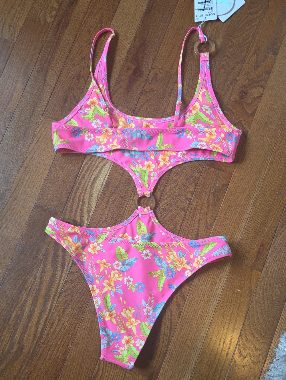 KULANI KINIS Swim Suit NWT Viva Vacation Cut Out in Hot Pink Floral Size Large - Picture 2 of 3